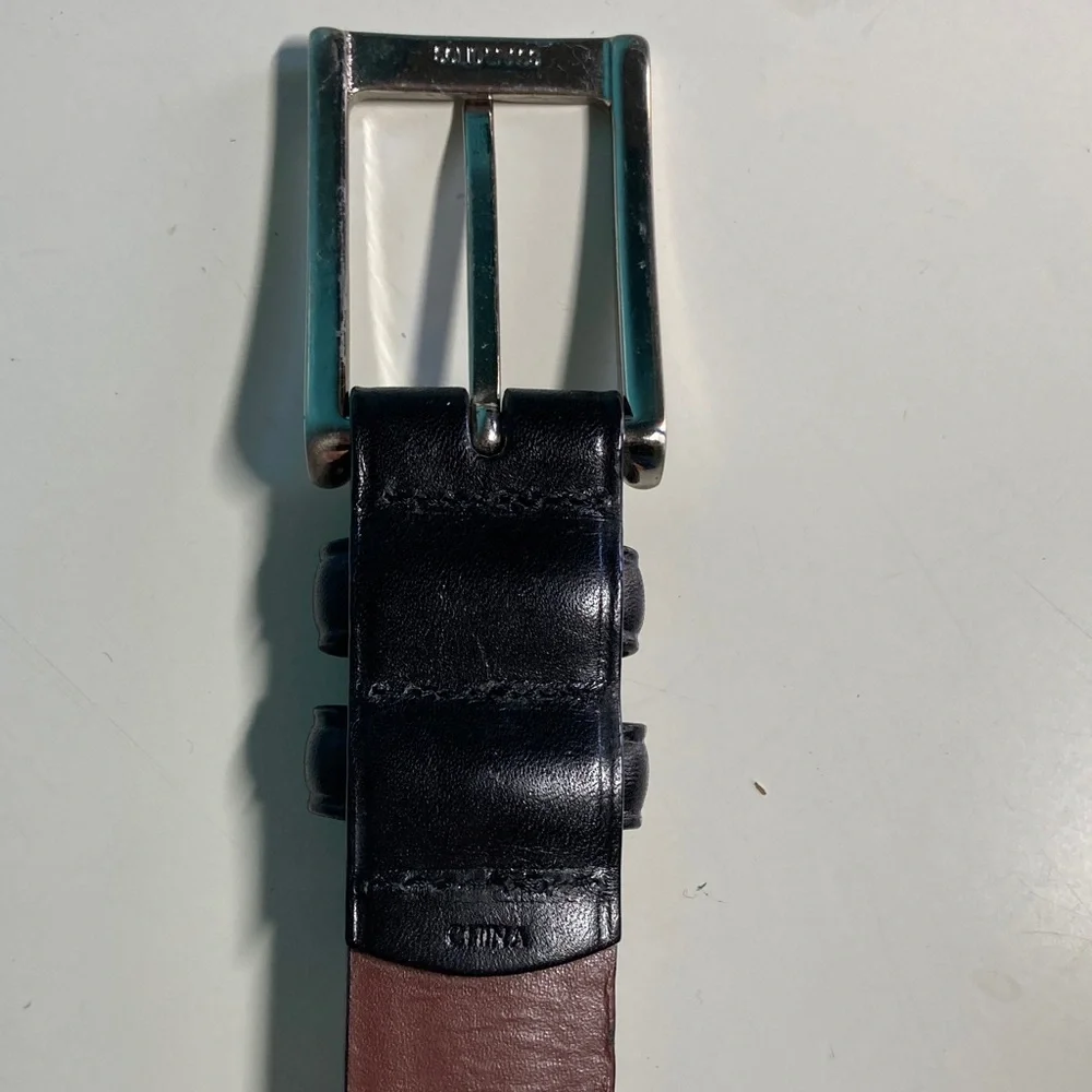 Black Leather Roberto Villini Collezione Belt Size 34 with Solid Brass Buckle